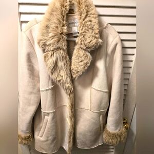 Vintage Plus Size  Cheap Fashion Bug Women's Cream Faux Fur Jacket